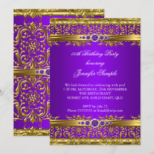 Convite Elegante Dourado Damask Diamond Birthday