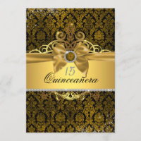 Convite Elegante Dourado Damask Quinceanera