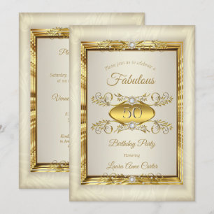 Convite Elegante Dourado Diamante Bege Creme Festa de Aniv