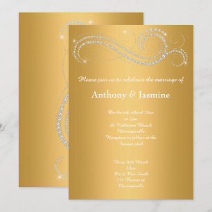 CONVITE ELEGANTE DOURADO DIAMOND SWIRL WEDDING