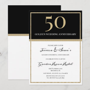 Convite Elegante Dourado e Negro 50º Aniversário de Casame