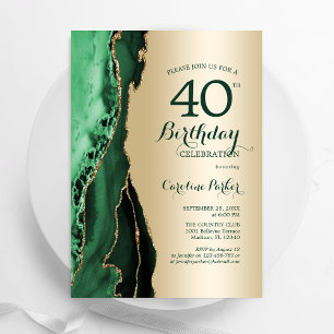 Convite Elegante Dourado Emerald Green Agate aniversário d