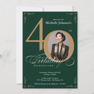 Convite Elegante Dourado Emerald Green aniversário de 40 a