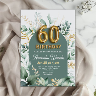 Convite Elegante Dourado Floral 60º Aniversário