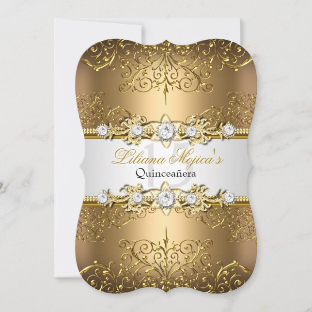 Convite Elegante Dourado Glamor Quinceanera 2 (Frente)