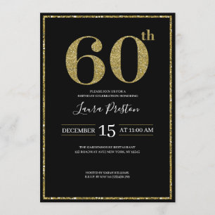 Convite Elegante Dourado Glitter 60º Aniversário