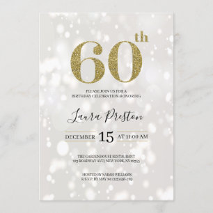 Convite Elegante Dourado Glitter 60º Aniversário