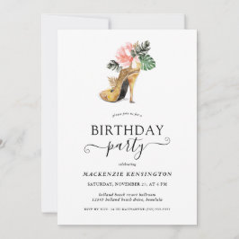 Convite Elegante Dourado Glitter Floral Dourado Heels Aniv