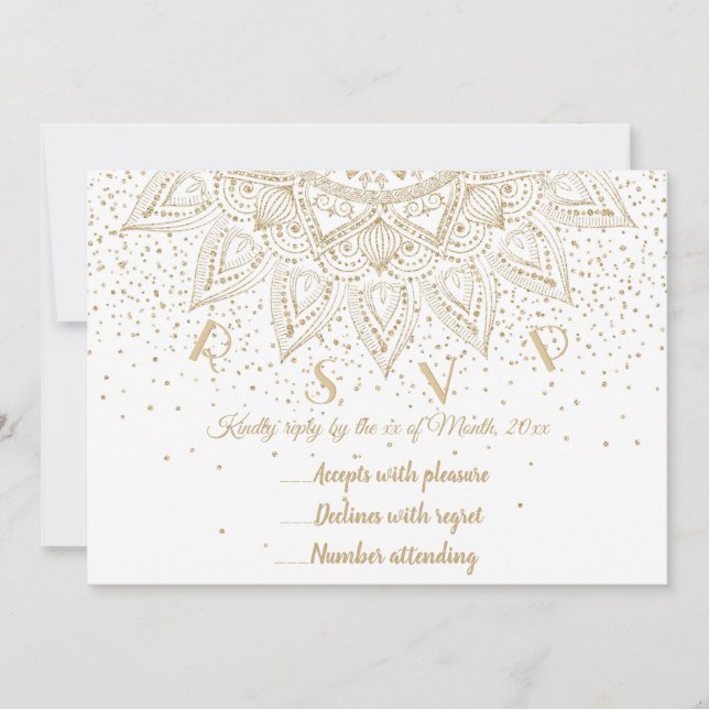 Convite Elegante Dourado Mandala Confetti Design (Frente)
