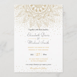 Convite Elegante Dourado Mandala Confetti Design