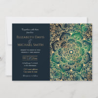 Elegante Dourado Mandala Floral Verde Azul