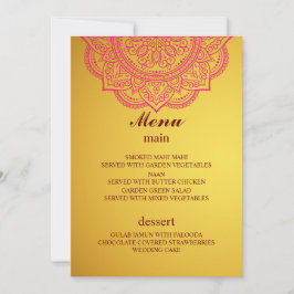 Convite Elegante Dourado menu Casamento Hindu Indiano Rosa