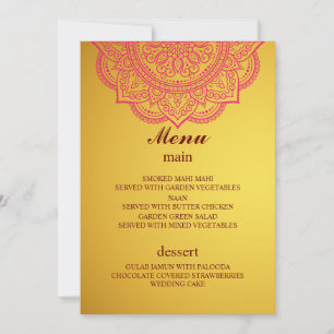 Convite Elegante Dourado menu Casamento Hindu Indiano Rosa