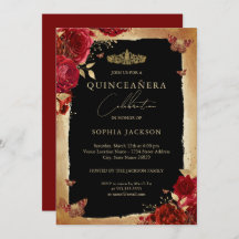 Convite Elegante Dourado para Quinceanera rosa ver