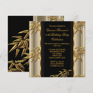 Convite Elegante Dourado Preto Bambu Asiático Caramelo Beg