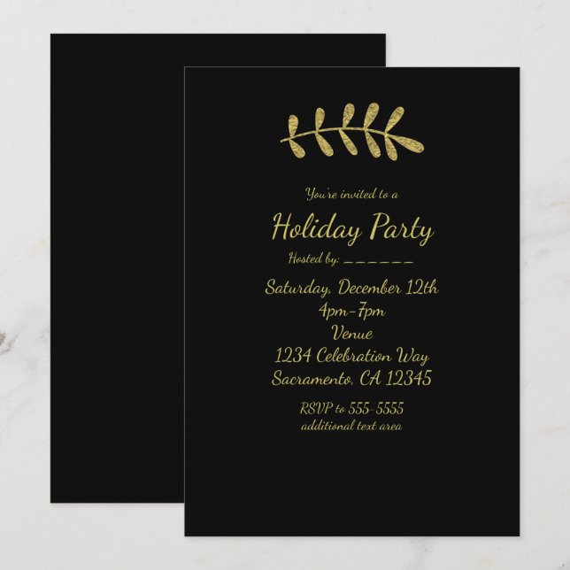 Convite Elegante Dourado Rústico Esquerda Negra (Frente/Verso)