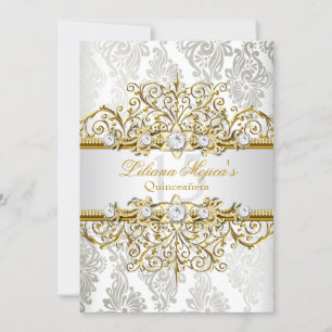 Convite Elegante Dourado Silver Vintage Glamor Quinceanera