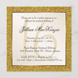 Convite Elegante Dourado Sweet 16 Faux Glitter Invite