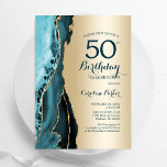Convite Elegante Dourado Teal Agate 50º Aniversário<br><div class="desc">Teal e ouro agam 50º convite de aniversário. Elegante design moderno com aquarela agate marble geode background,  faux glitter gold e typografia script font. Trendy convida o cartão perfeito para uma comemoração de dia das mulheres na moda. Impressos convites Zazzle ou modelo de impressão digital instantânea para download.</div>
