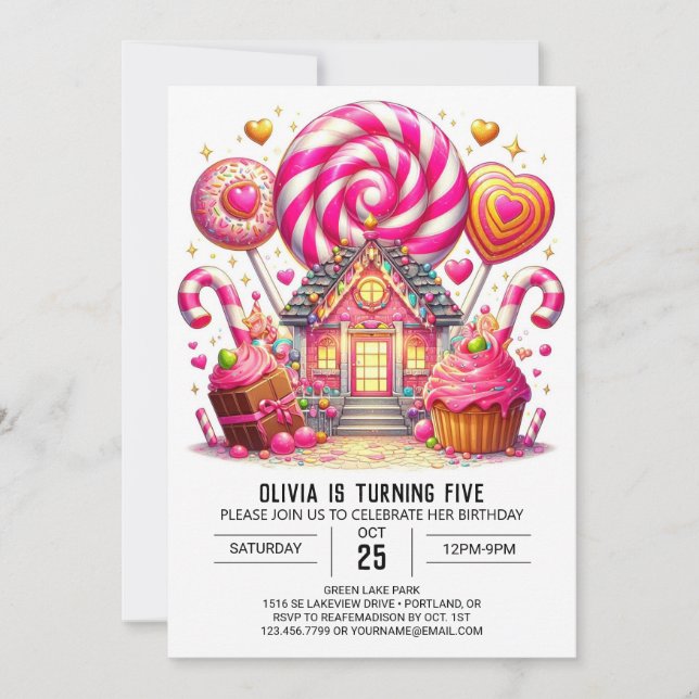 Convite Elegante Dreamy Candyland Digital Birthday (Frente)