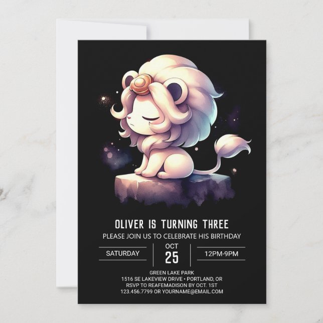 Convite Elegante Dreamy Lion Birthday (Frente)