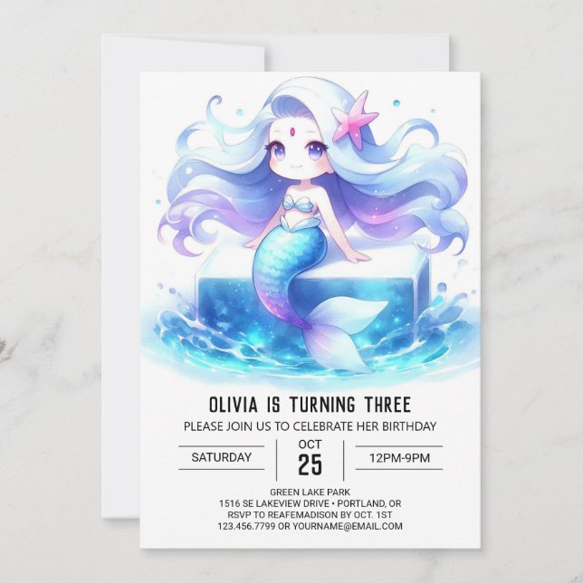 Convite Elegante Dreamy Mermaid Birthday (Frente)