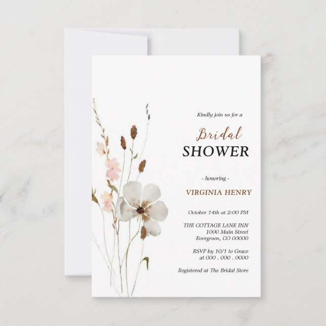Convite Elegante ducha de novias con flores de Boho (Frente)