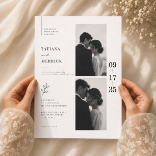 Convite elegante duplo preto e branco com foto