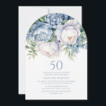 Convite Elegante Dusty Blue Floral 50º Arco de Aniversário<br><div class="desc">Elegante azul empoeirado e branco, o 50º convite floral feminino em forma de arco de festa de aniversário. Este convite pode ser adquirido impresso ou como convite digital para compartilhar com a família e os amigos nas mídias sociais ou por e-mail. Entre em contato comigo para obter assistência com suas...</div>