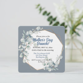 Convite Elegante Dusty Blue Floral Dia de as mães Brunch