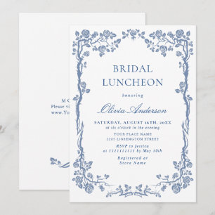 Convite Elegante Dusty Blue French Garden BRIDAL LUNCHEON