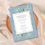 Convite Elegante Dusty Blue Greenery Bridesmaids Luncheon<br><div class="desc">Apresentando delicadas folhas verde-aquáticas em um fundo azul empoeirado,  este convite para almoço das damas de honra pode ser personalizado com suas informações especiais sobre eventos de celebração. Projetado por Thisnotme©</div>