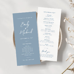 Convite Elegante Dusty Blue Script - Programa de Casamento