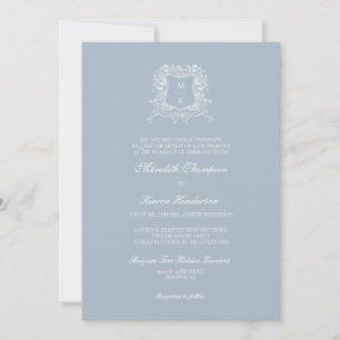 Convite Elegante Dusty Blue Vintage Crest Código QR Foto