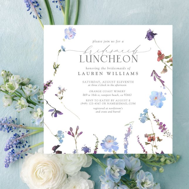 Convite Elegante Dusty Blue Wildflower Bridesmaid Luncheon (Criador carregado)