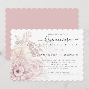 Convite Elegante Dusty Florals Rosa Quinceañera