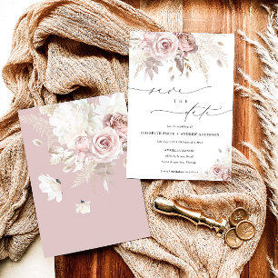 Convite Elegante Dusty Rosa Floral Salvar a Data