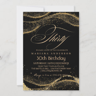 Convite Elegante e aniversário de 30 anos de ouro negro mo