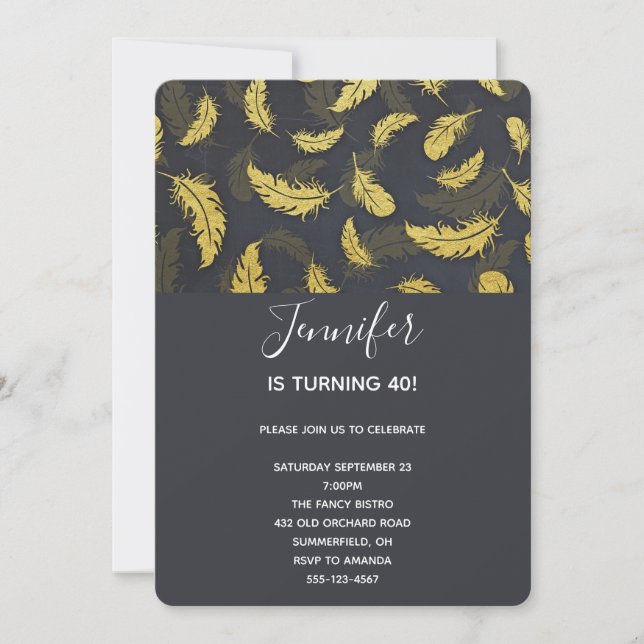 Convite Elegante e Chique Aniversário Preto e Dourado com  (Frente)