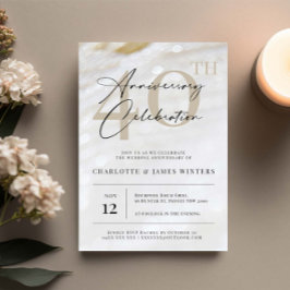 Convite Elegante e clássica textura de pérola 40º aniversá
