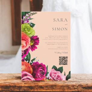 Convite elegante e moderno código QR noiva de pêssego flor