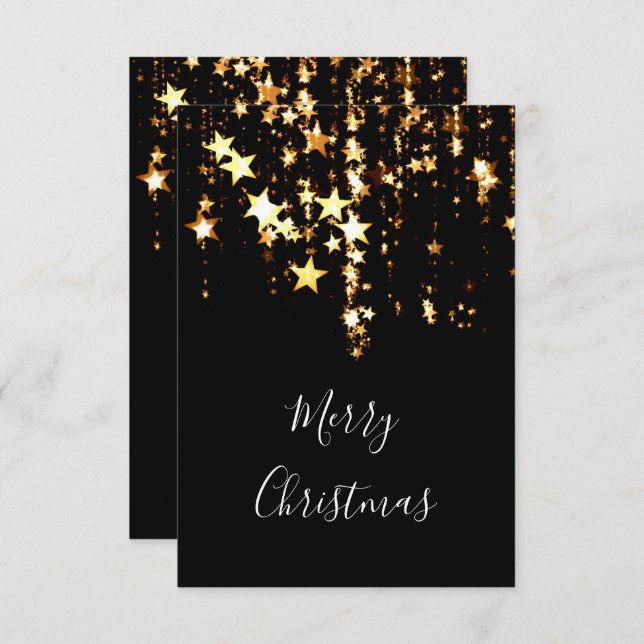 Convite elegante e moderno estrelas de ouro de Natal Feliz (Frente/Verso)
