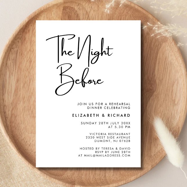 Convite Elegante e Moderno Jantar da Véspera do Ensaio (Elegant modern “the night before” invitation sets a warm, refined tone for your rehearsal dinner)