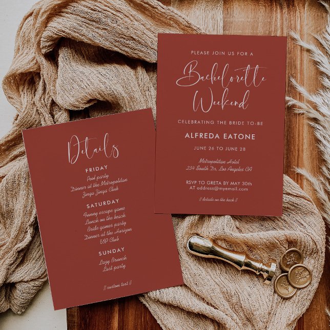 Convite Elegante e moderno teracotta Bachelorette Weekend (Criador carregado)