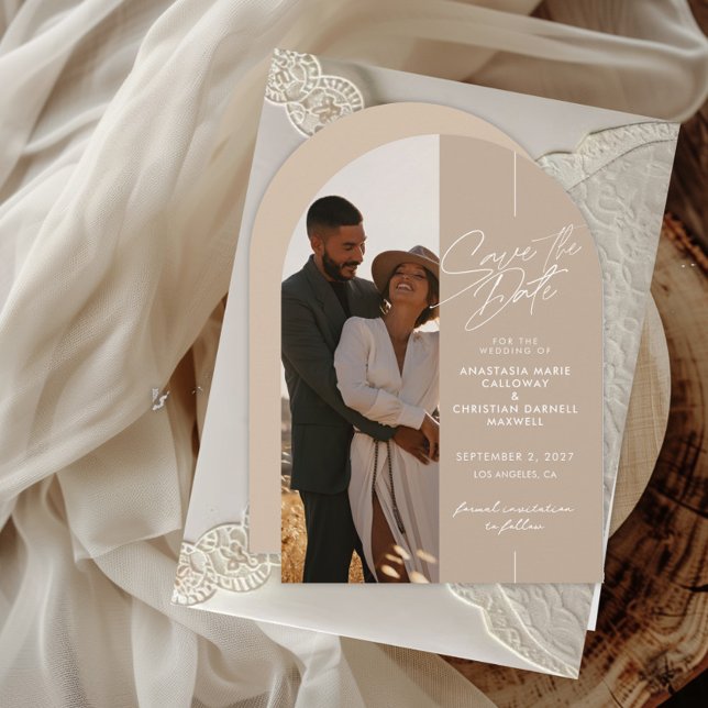 Convite Elegante e Neutro Arco Save The Date (Criador carregado)