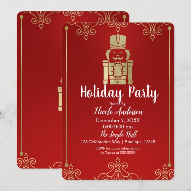 Convite Elegante e Sofisticado Nutcracker de Natal com Dou (Frente/Verso)