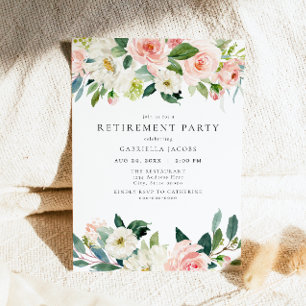 Convite Elegante e Sweet Blush Floral Retirement Party