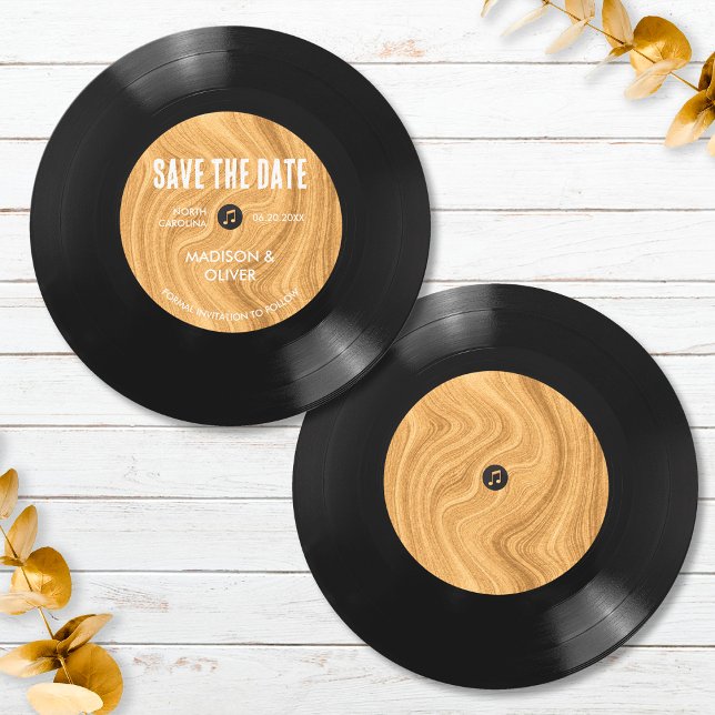 Convite Elegante e Única Data de Salvamento de Disco de Vi (Front/Back)