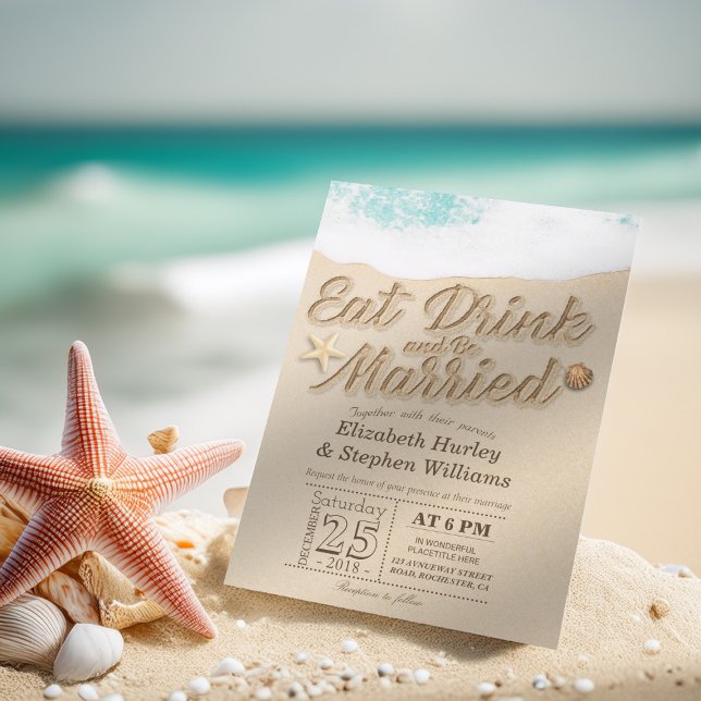 Convite Elegante EAT Beink Casado Summer Beach (Criador carregado)