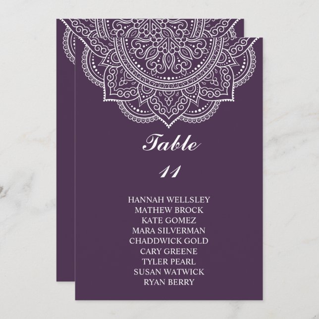 Convite Elegante EggPlant Paisley Wedding Seating Chart (Frente/Verso)